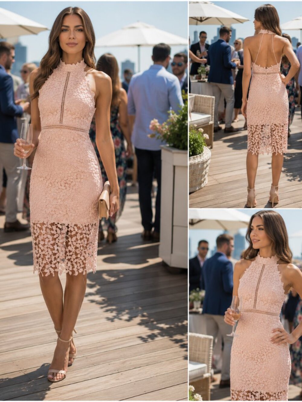 Bardot Women Blush Lace Gemma Nude Halter Sheath Dress Sz 10